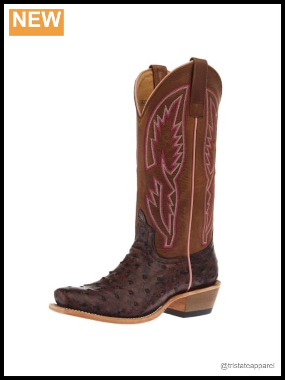 Women's Ostrich Print Calf High Pull-On Block Heel Boots